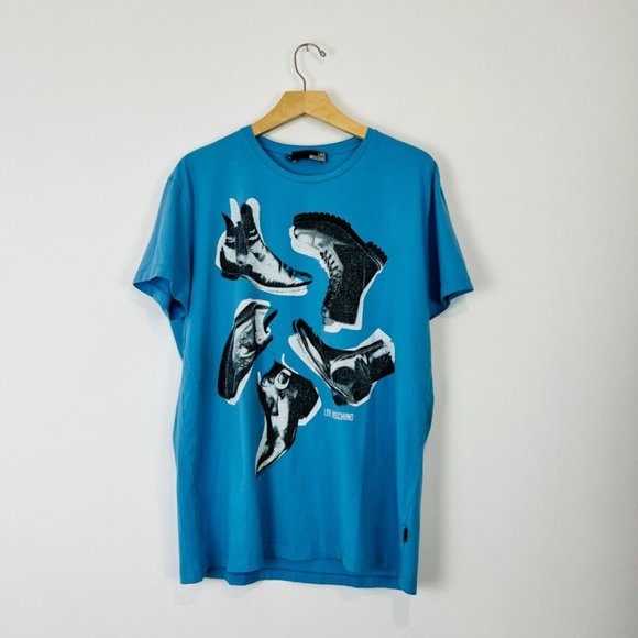 Moschino Other - Love Moschino Blue Boot Graphic Logo Short Sleeve Classic T Shirt UK XXXL
